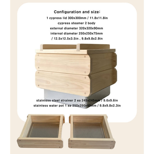 Premium round edge Square 9.8 Inch Handmade Bamboo Steamer - Two Tier with stainless steel pot