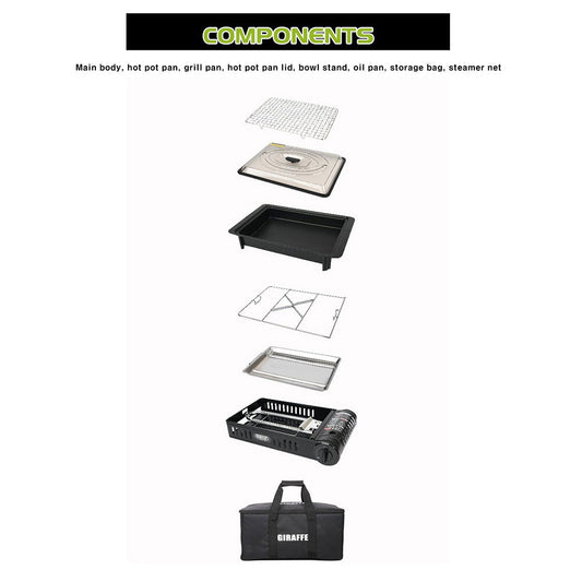 Giraffe 3 Way All in One Multi Gas Stove with storage bag black 20.4x12.2x9.2inch