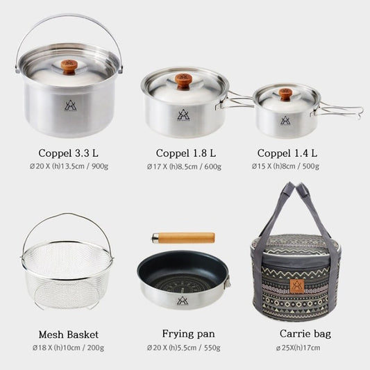 Kazumi Premium camping outdoor Stainless Steel Clad Cook Set 6P