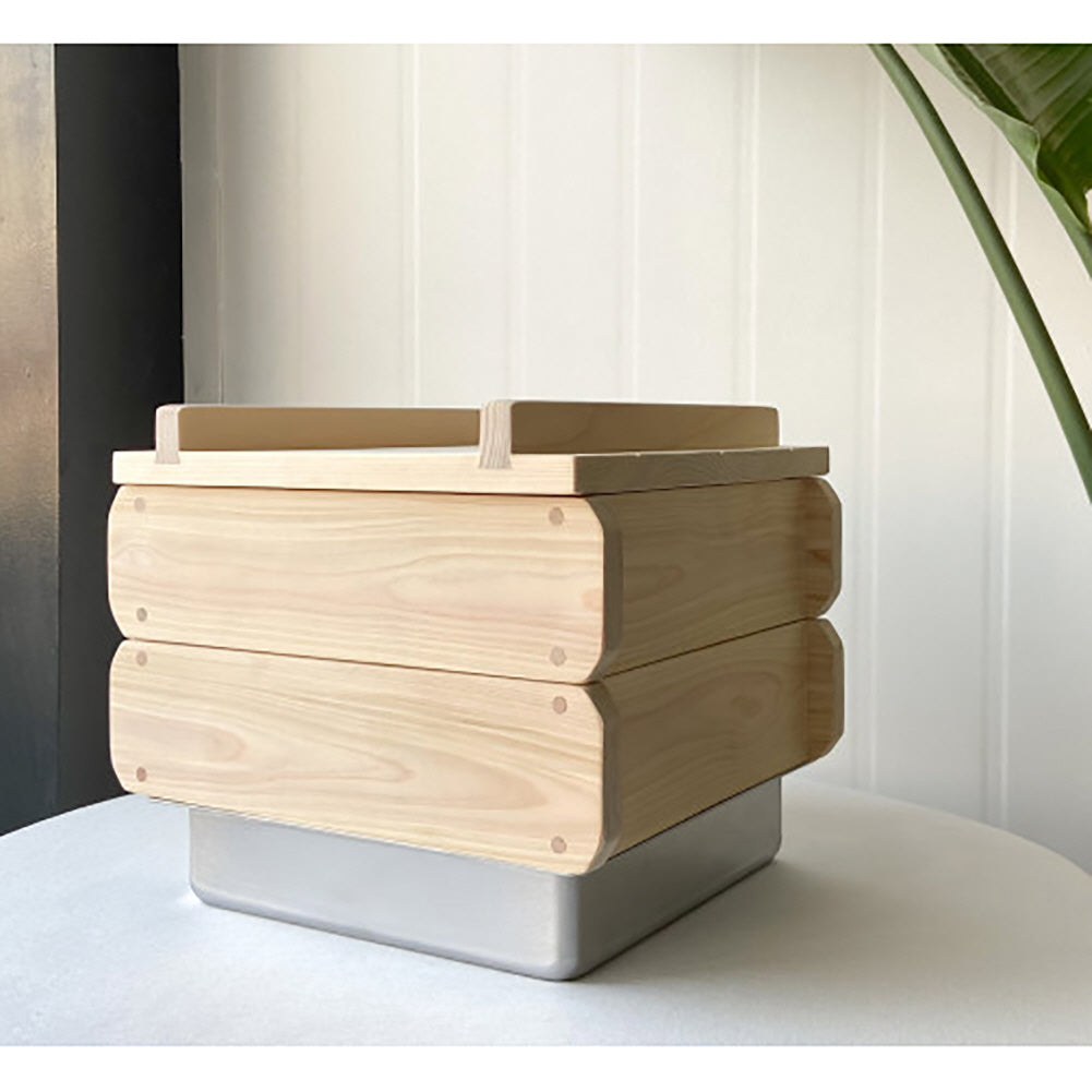 Premium round edge Square 9.8 Inch Handmade Bamboo Steamer - Two Tier with stainless steel pot