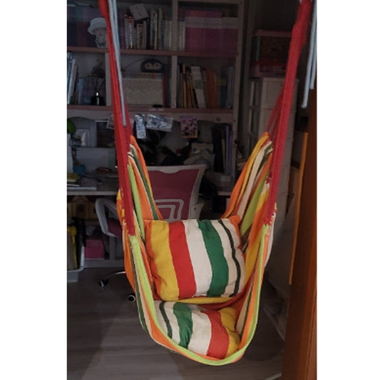 Camping outdoor hammock with storage bag Canvas fabric Green stripes 330lbs