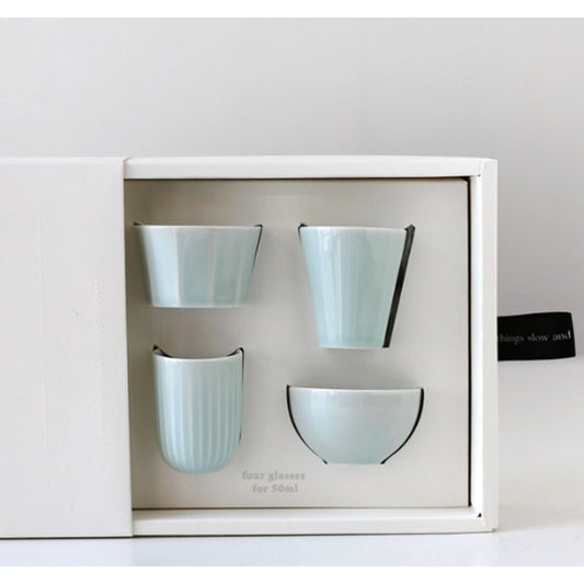 Handmade ceramic soju cup set with oriental style recommended for gifts 4P