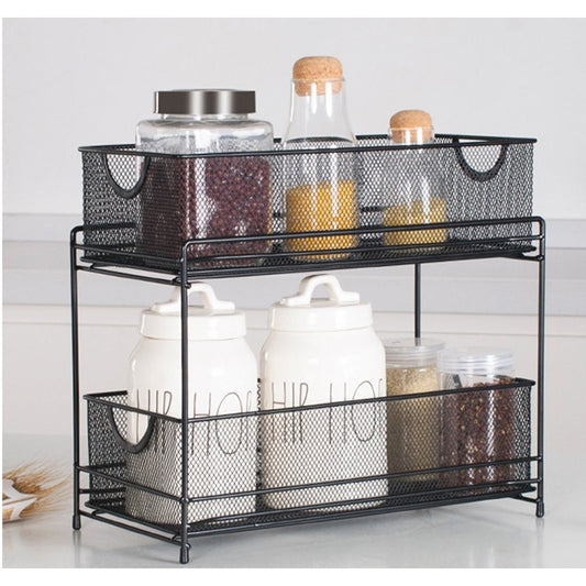 With Molly Mash sliding storage box 2 Tier Sliding Basket Organizer Drawer as kitchen/bathroom/office black 7.4x13.7x12.7inch