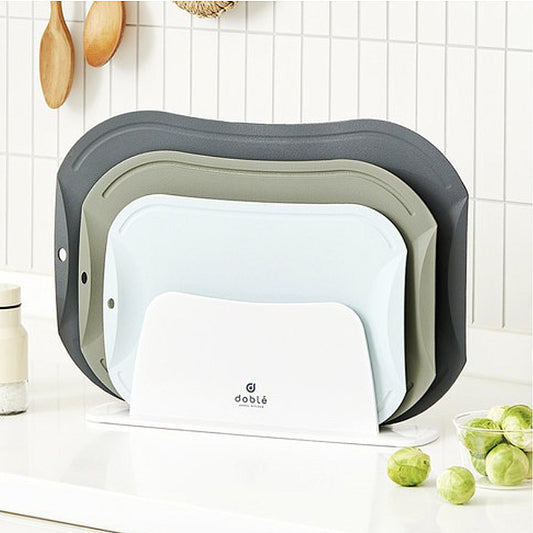 TPU material Non-slicing cutting board set - Blue+Khaki+Charcoal cutting boards, 1 cutting board stand
