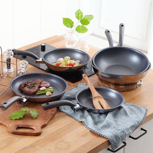 With Molly Exclipse 5 Ply Stainless Bakelite PTFE Resin Coating Non Stick Frying Pan set 3P
