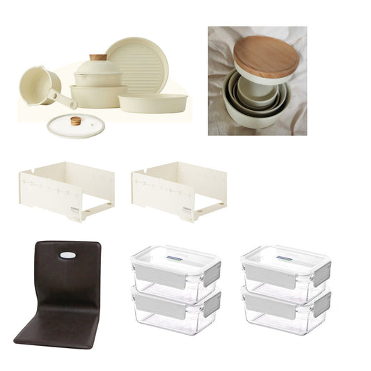 Modori Sodam Set of 6 + 1 Recognizer Set + Giraffe Windscreen 2P + Japanese Style Legless Chair Brown + glasslock pure white 1780ml 4P