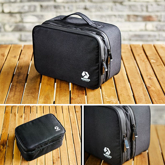 With Molly Camping cooking utensil set, 7 spice containers, TPU cutting board, storage bag 11.8(W)x7.8(D)x6inch Black