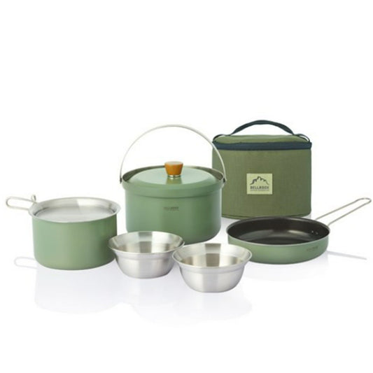 Bellrock Premium Quality Stainless Steel Camping Cookware Set - 9 Piece Deluxe Family Cookset Green
