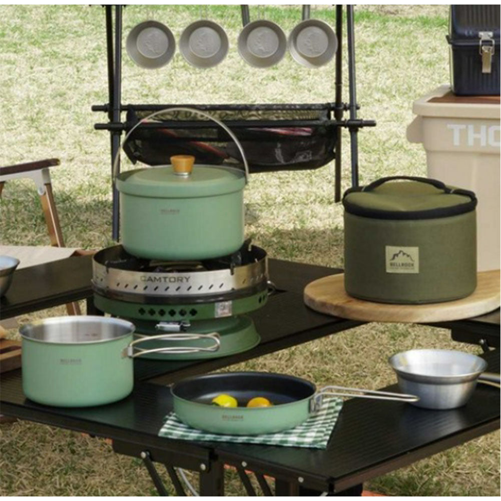 Bellrock Premium Quality Stainless Steel Camping Cookware Set - 9 Piece Deluxe Family Cookset Green