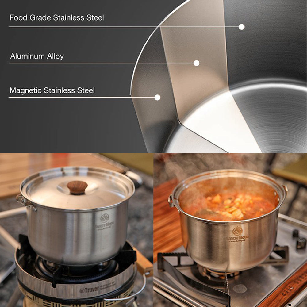 With Molly 3-ply stainless steel camping cooker pot set for Outdoor Camping Hiking Picnic Included Carry Bag 15p