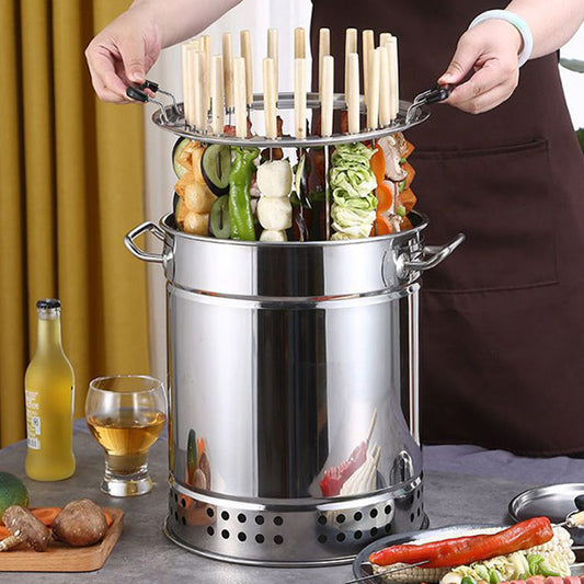 Stainless steel circle barbecue brazier for simple, safe and delicious cooking without smoke for outdoor (Diameter) 11.8 in x (Height) 16 in