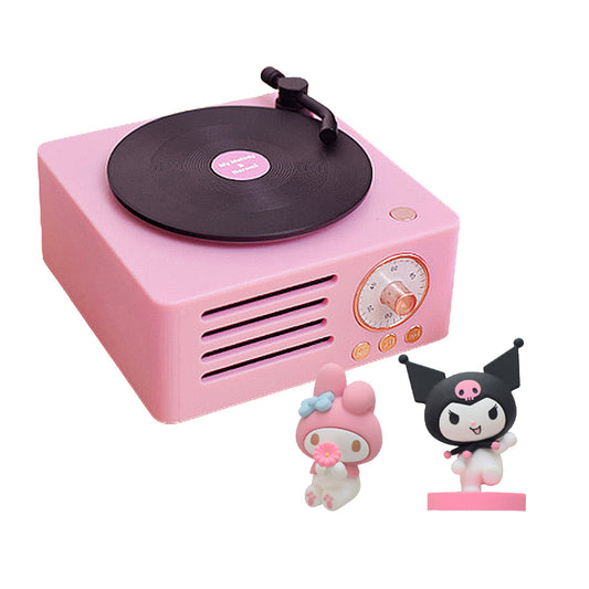 With Molly retro-inspired My Melody & Kuromi turntable Bluetooth speaker Pink 4.4x4.4x2.5in
