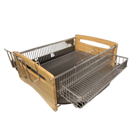 Baum Stainless Steel  side bamboo Dish Dry Rack Drying Drainer Kitchen Holder Organizer 17.9 x 12.5 x 6.4 in