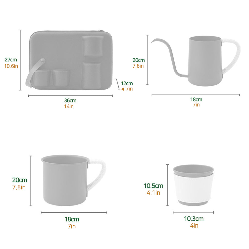 Portable Camping Outdoor Portable Coffee Hand Drip SET(9P)- coffee dripper+coffee grinder+drip kettle+coffee cup+ storage bag