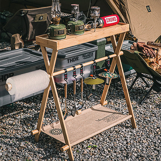 With Molly Camping portable Wood Shelf and hanger with storage bag 27(W)x8(D)x31(H)inch