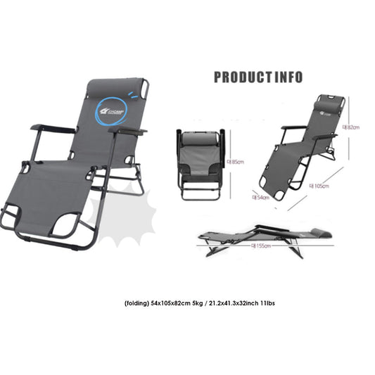 With Molly JOACP23815 Camping fully comfortable chair bed portable chair bed fishing outdoors folded 21.2x41.3x32inch 11lbs gray