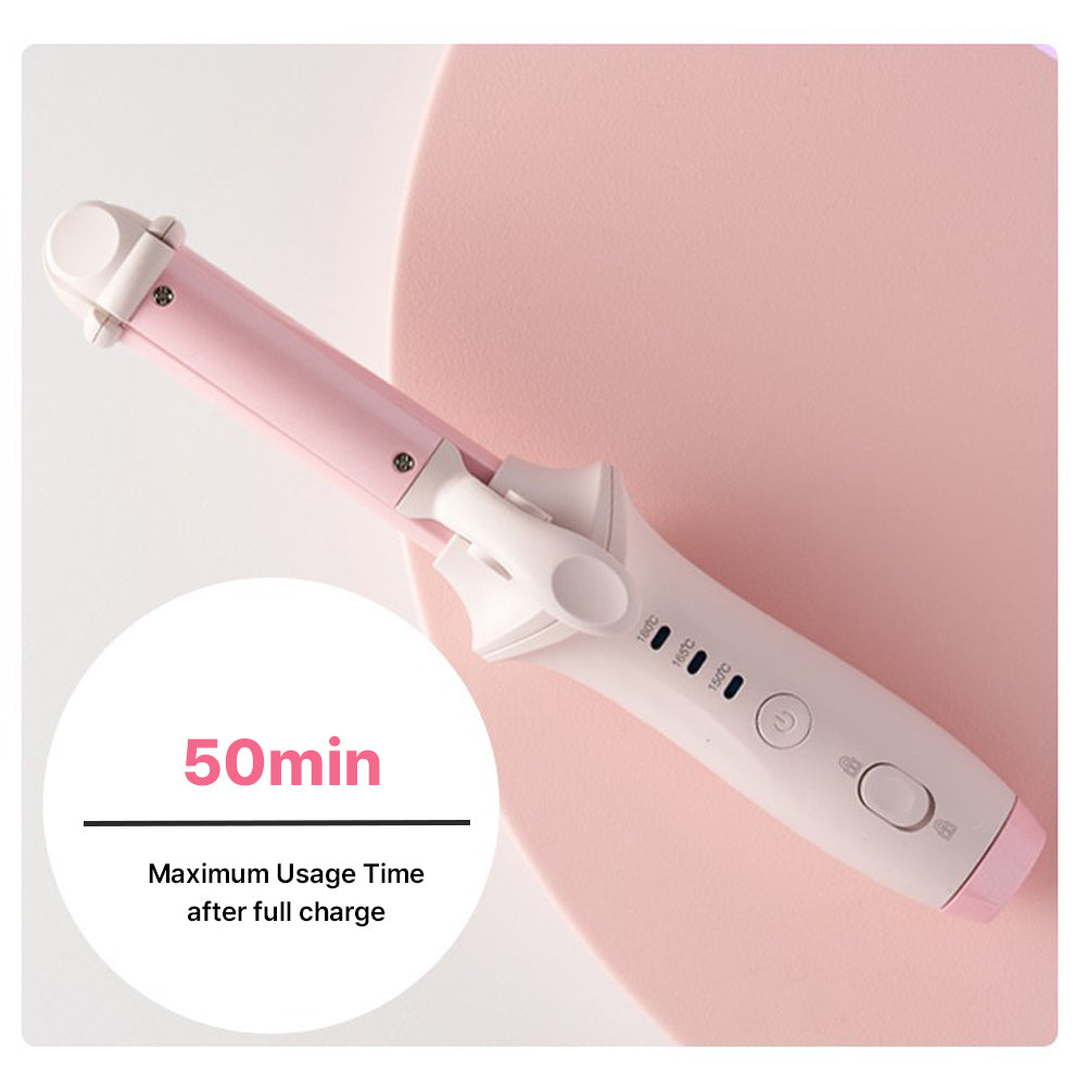 With Molly Dehowt  Cordless Flat Iron rechargerble hair styler 2in1 Curler pink - usb charging