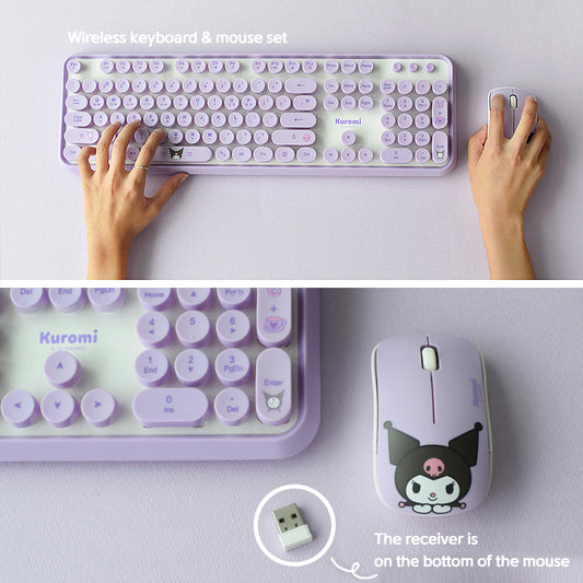 Digital Ventus Kuromi Retro Keyboard + Mouse Set, Keyboard Korean/English (Purple)