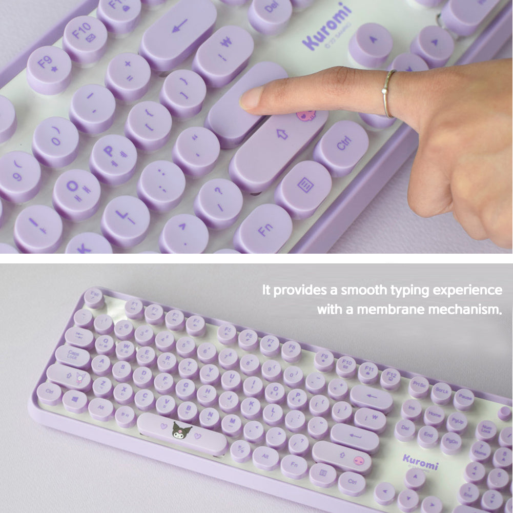 Digital Ventus Kuromi Retro Keyboard + Mouse Set, Keyboard Korean/English (Purple)