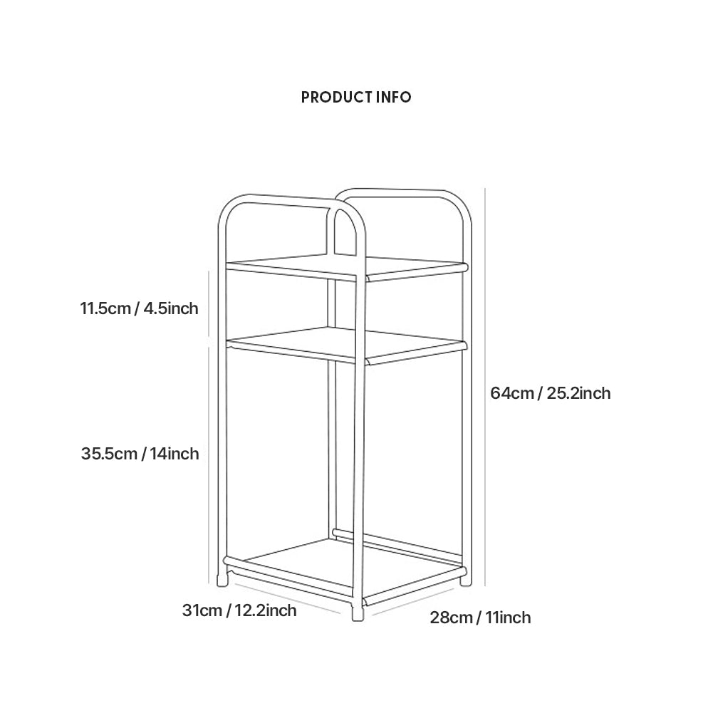 With Molly utilization of narrow space Iron side table stainless steel square mini shelf 3 tiers 12.2x11x25inch
