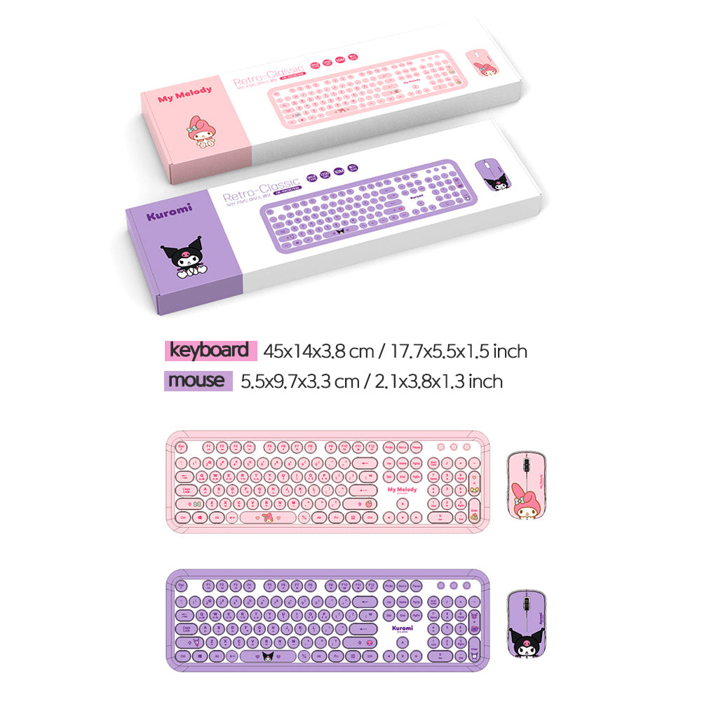 Digital Ventus My Melody Retro Keyboard + Mouse Set, Keyboard Korean/English (Pink)