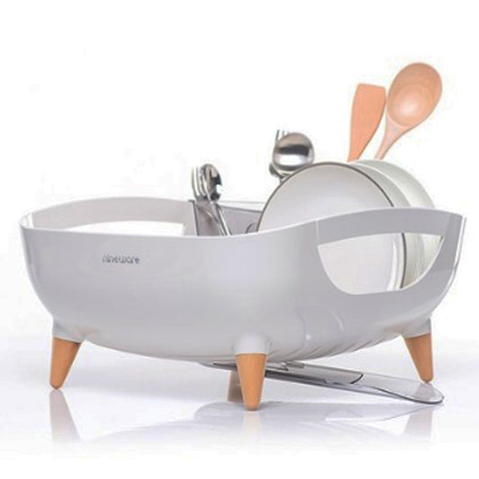 With Molly Nineware Volume Dish Drying Rack 17.3x15x6.3"/44x38x16cm Stylish Design, 360° Rotatable Water Drain, 2 Removable Utensil Holders, ABS Plastic Material, Made in Korea (white)