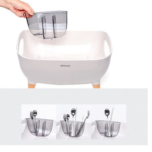 With Molly Nineware Volume Dish Drying Rack 17.3x15x6.3"/44x38x16cm Stylish Design, 360° Rotatable Water Drain, 2 Removable Utensil Holders, ABS Plastic Material, Made in Korea (white)