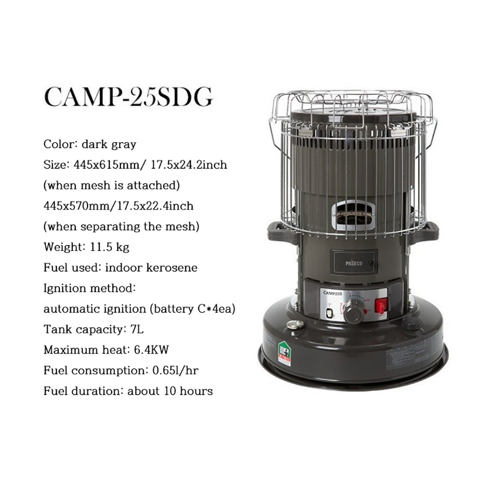 Paseco Kerosene Oil Heater Glass Burner CAMP-25S Winter Outdoor Camping Stove Bag Set Dark gray17.5x24.2inch