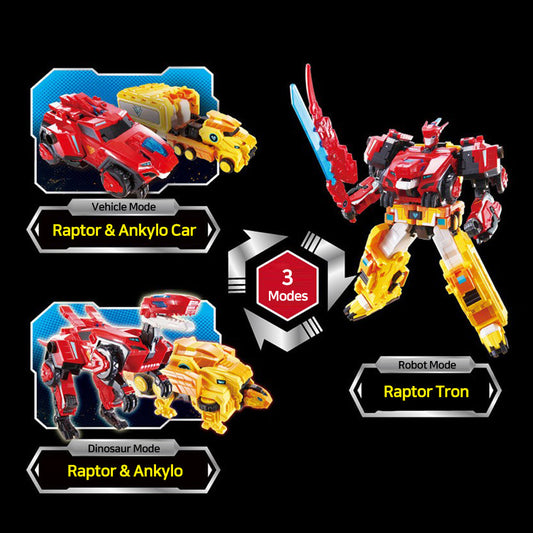 With Molly Dinoster Deluxe Raptortron 3-stage transformation car dinosaur robot transformation 9.8(W) x5.3(H) x12(D) inch