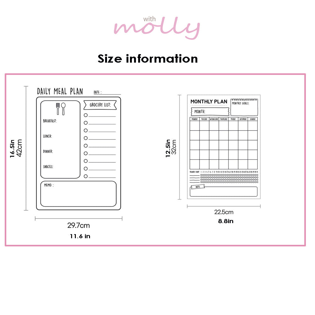 Attaches anywhere Detachable attachment schedule Planner Detachable Refrigerator Memo Sheet Memo Sticker_2P+board marker 2P set