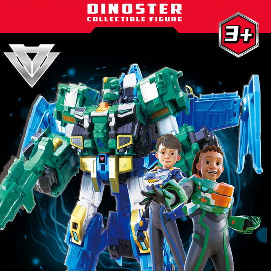 With Molly Dinoster Deluxe Robot Stego Blast Wing 3 transformations vehicle mode, dinosaur mode, and robot mode 15.2(W)x16.6(H)x5.5(D)inch
