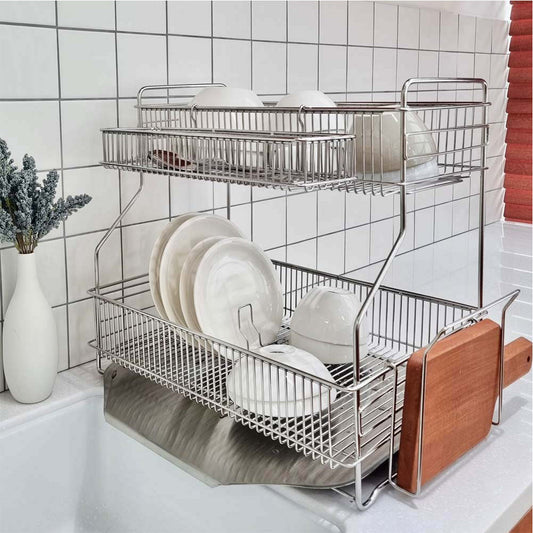 With Molly 2brio All Stainless Steel Dish Dry Rack Drying Drainer Kitchen Holder Organizer 2 Tier 16.9 x 12.2 17(W)x11.9(D)x17(H)inch
