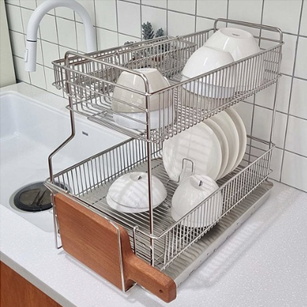 With Molly 2brio All Stainless Steel Dish Dry Rack Drying Drainer Kitchen Holder Organizer 2 Tier 16.9 x 12.2 17(W)x11.9(D)x17(H)inch