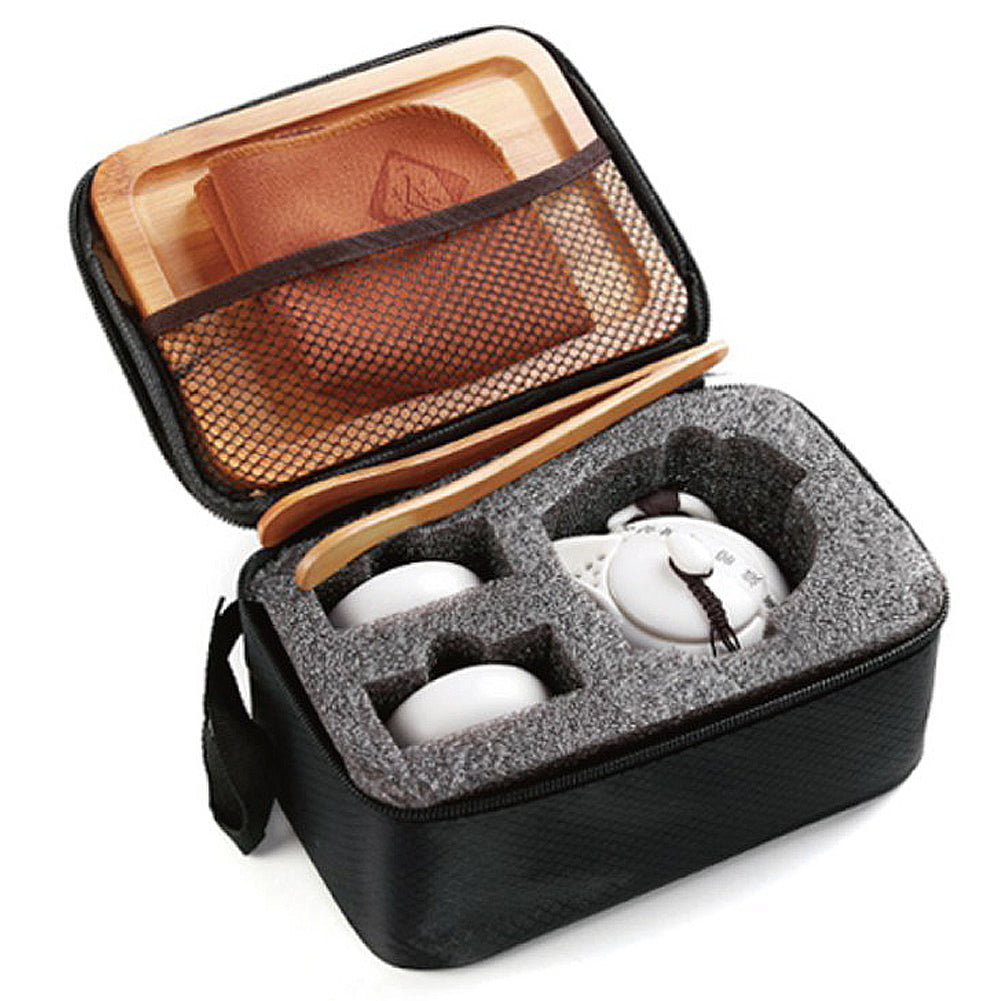 With Molly Portable Camping Tea Set  kettle 1p, tea cup 2p wooden tray storage bag  8.3(W)x5.7(D)x3.8(H)in