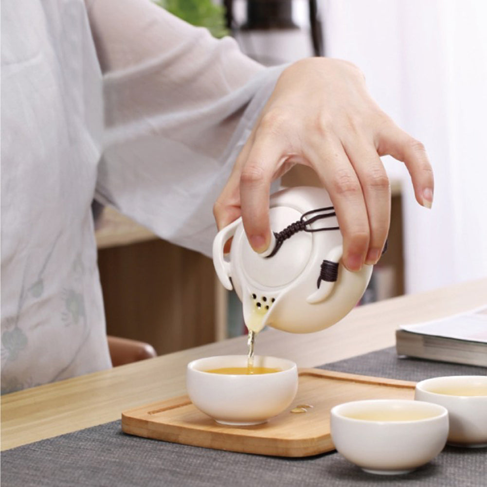 With Molly Portable Camping Tea Set  kettle 1p, tea cup 2p wooden tray storage bag  8.3(W)x5.7(D)x3.8(H)in