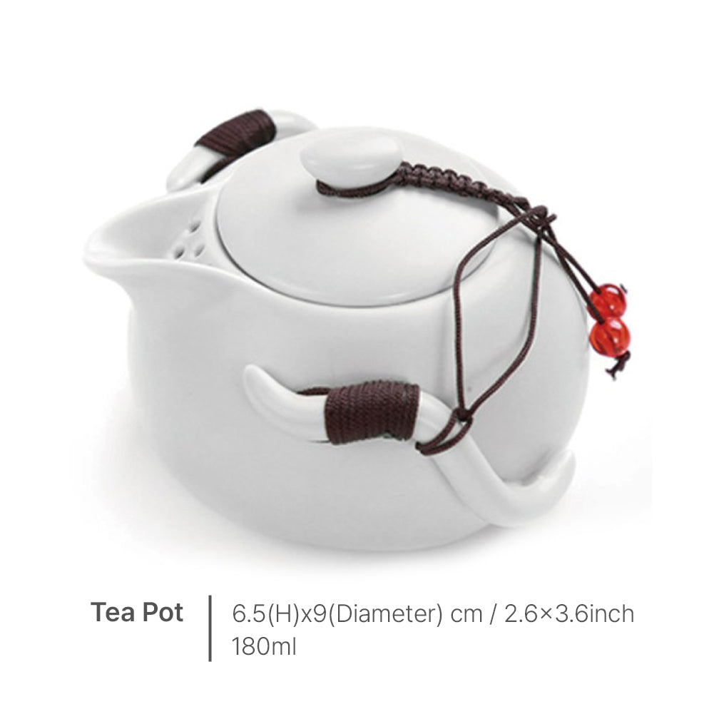 With Molly Portable Camping Tea Set  kettle 1p, tea cup 2p wooden tray storage bag  8.3(W)x5.7(D)x3.8(H)in