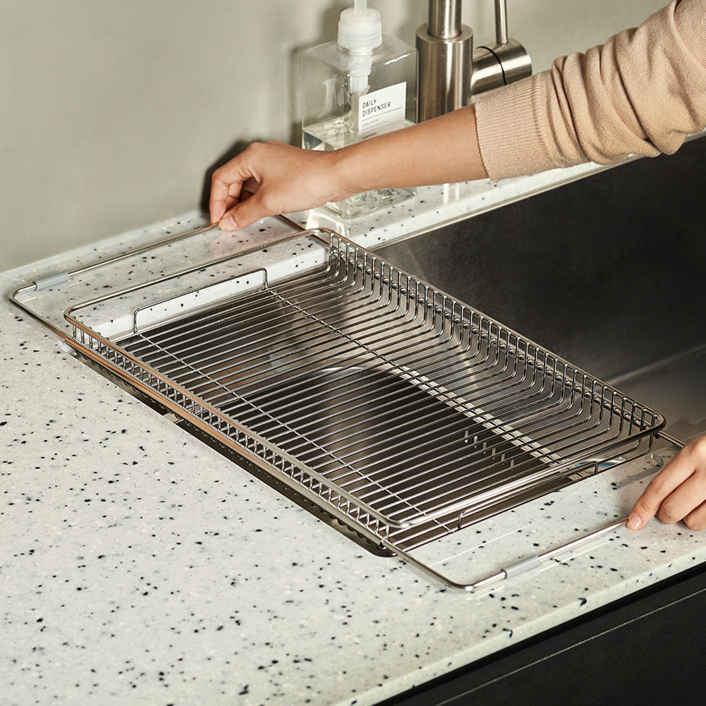 With Molly Stainless Steel Efficient use of sink space Dish Drying Rack in Sink Adjustable sink plate Unfolded - 10.2x21.6in