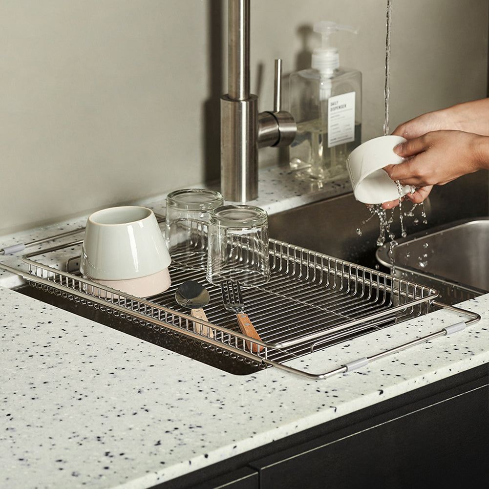 With Molly Stainless Steel Efficient use of sink space Dish Drying Rack in Sink Adjustable sink plate Unfolded - 10.2x21.6in
