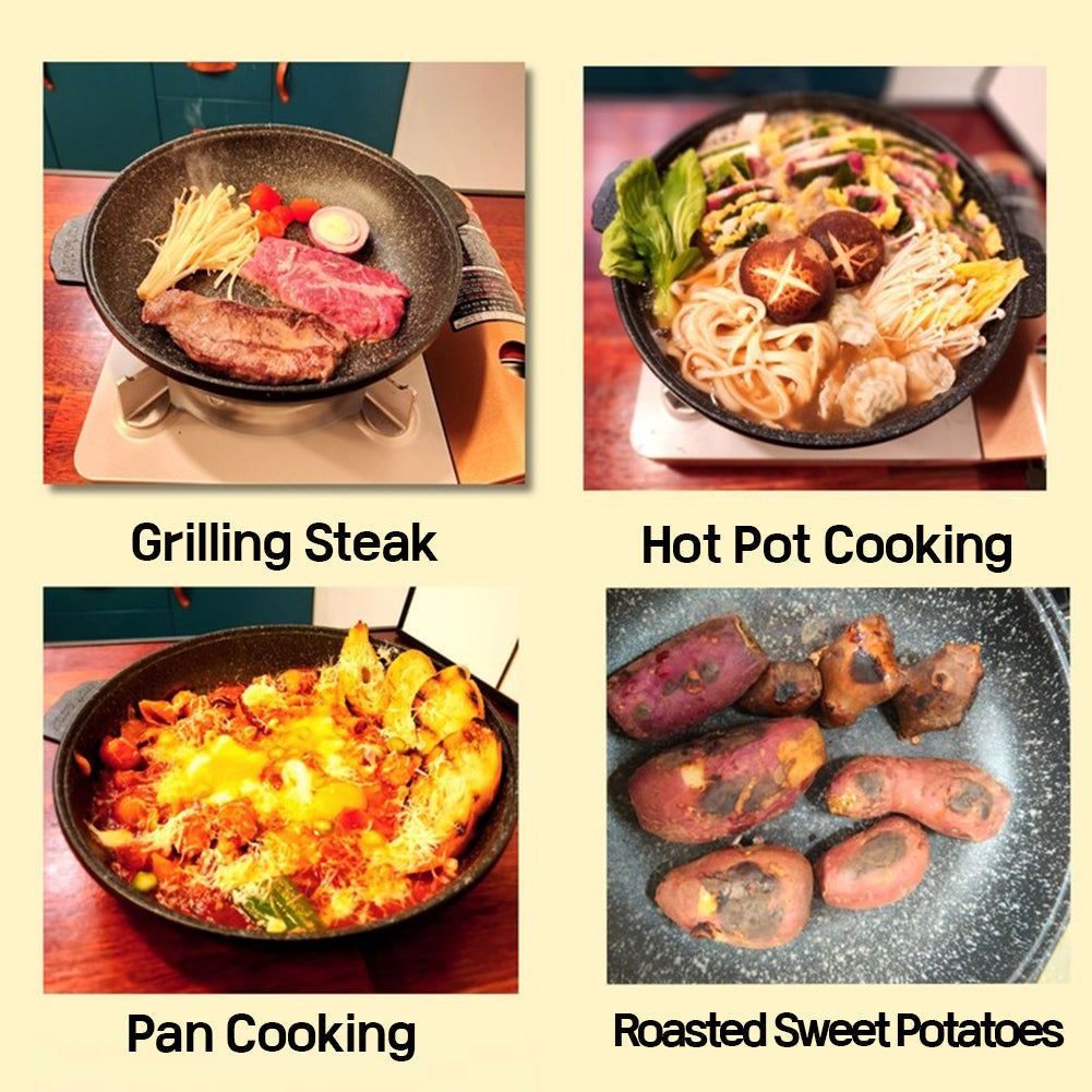 With Molly Yosul Direct Fire Grill Pan for Grilling steakm, Hot Pot cooking,Pan cooking Roasted Sweet Postatoes Red 11.8"