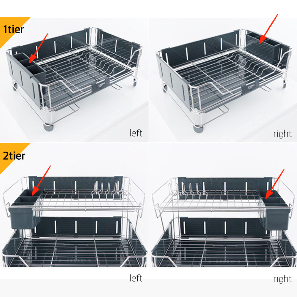 With Molly Hanssem luxury gloss Drying Rack 2-tier dish drying rack, water tray, utensil holder DK Gray 20(W)x13.5(D)x16(H)inch