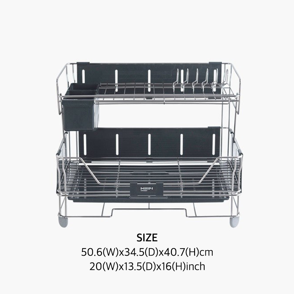 With Molly Hanssem luxury gloss Drying Rack 2-tier dish drying rack, water tray, utensil holder DK Gray 20(W)x13.5(D)x16(H)inch