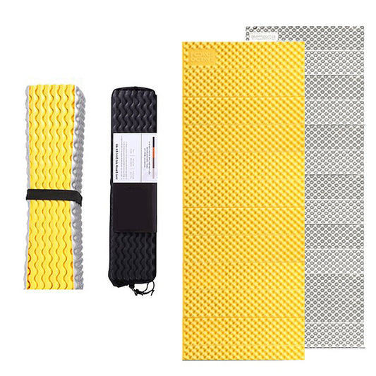 With Molly multipurpose foldable aluminum foam mat  Light and space-saving 14-layer mat 2P Storage size 21.7" x 5.1"x 5.9" yellow