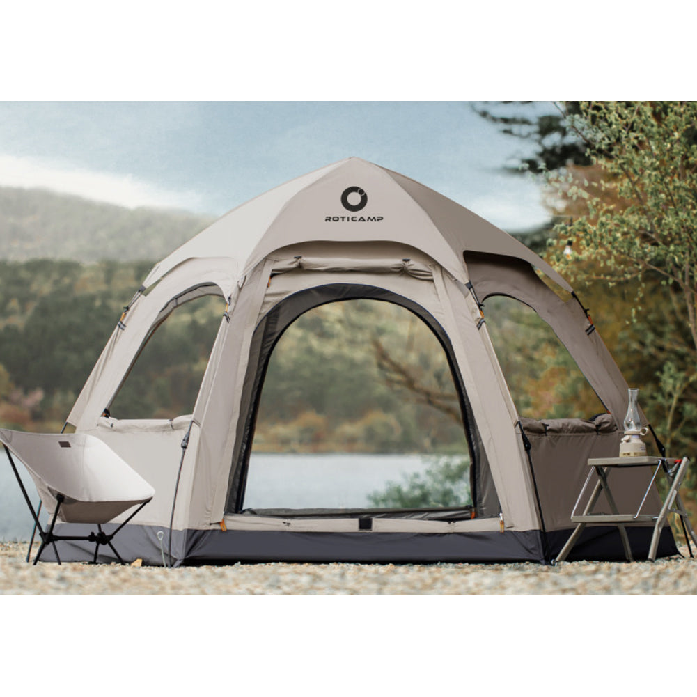 With Molly Roti Camp Hexagon One Touch Tent with Instant Setup in 5 Seconds for 4-5 People tan 106(W)x87(D)x65(H)inch