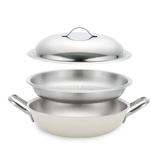 With Molly Edelco 3-ply layer high quality stainless steel ceramic coated wok steamer uses all heat sources Ivory 11inches