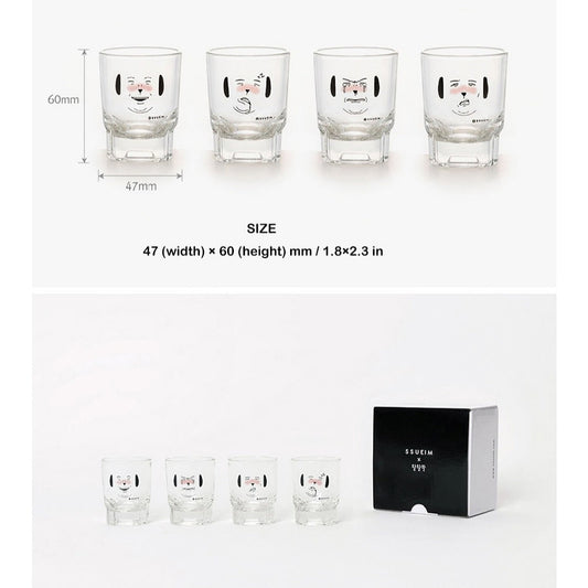 Funny Drunken facial expression change emoticon soju glass set 4P
