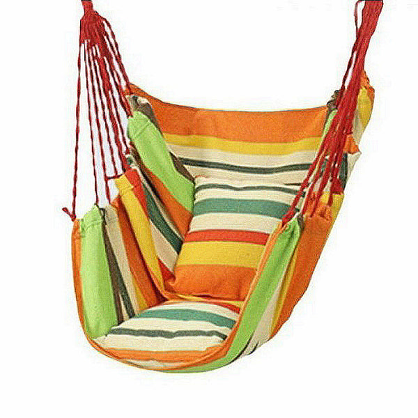 Camping outdoor hammock with storage bag Canvas fabric Green stripes  330lbs