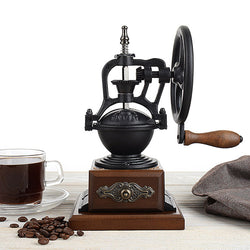 With Molly Vintage Antique Style  Manual Cast Iron Coffee Grinder  Windmill Wheel Hand Crank Wooden Drawer