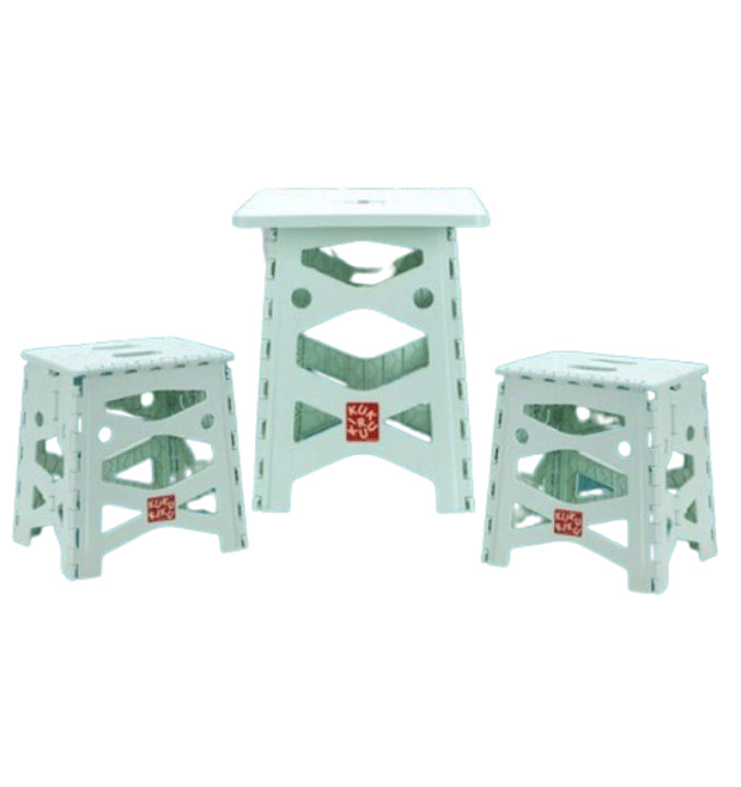 With Molly cucuriku  Portable multipurpose table and chair set for camping, outdoor, indoor, kid's room, 1 table, 2 chairs, Mint