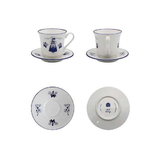 Vintage illustration saucer coffee cup set of 3P