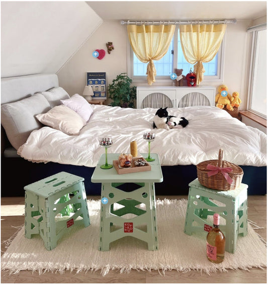 With Molly cucuriku  Portable multipurpose table and chair set for camping, outdoor, indoor, kid's room, 1 table, 2 chairs, Mint